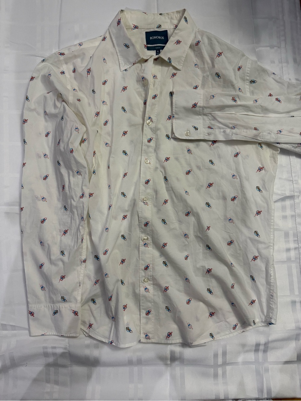 Bonobos White Button-Down Shirt with Multicolor Rocket Print